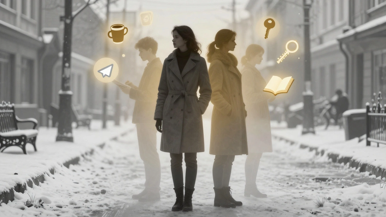 Silhouettes of a woman merging with symbolic icons of her multiple roles and quiet strength.